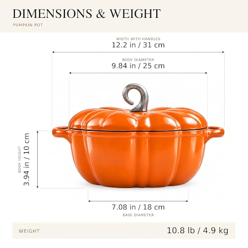 Pumpkin Cast Iron Dutch Oven Pot with Lid - Orange Halloween & Thanksgiving Decor