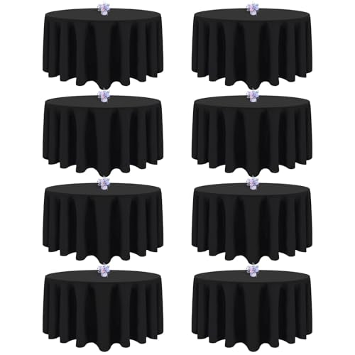 Black Round Tablecloth 90 Inch for 36-72 Inch Tables | 8 Pack, Reusable