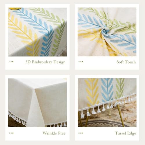 Pahajim Rectangle Tablecloth Cotton Linen Table Cloth with Embroidery