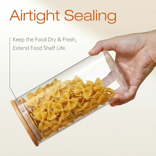 Round Glass Storage Containers with Bamboo Lids for Pasta & Flour, 5