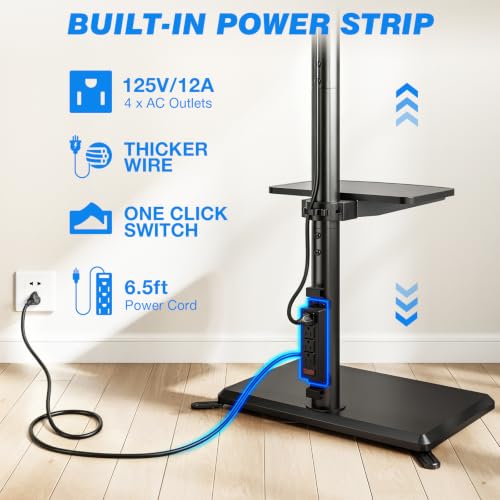 Rfiver Swivel Floor TV Stand with Power Outlet - Black, Height Adjustable, Fits 32-65 Inch TVs