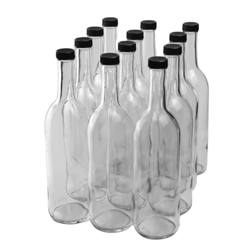 750ml Clear Glass Wine Bottles with Black Screw Caps - 12-Pack