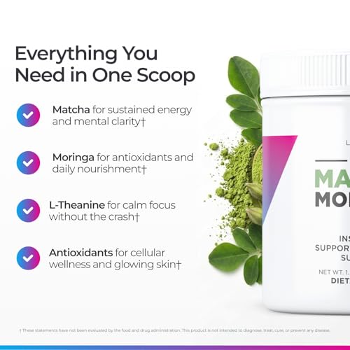 Organic Matcha and Moringa Green Tea Powder – Instant Superfood Blend, 30 Servings