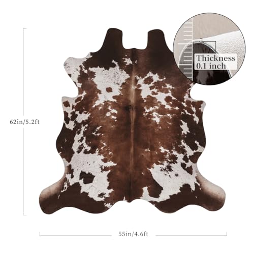 Faux Cowhide Cow Print Rug, Animal Hide Western Decor, 4.6 x 5.2 Feet