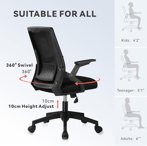 COMHOMA Large Black Office Chair Pack of 2, Ergonomic Mesh Computer Chairs with Flip-up Armrests & Lumbar Support