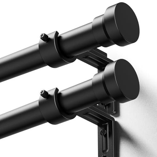 YaFex 2 Pack Adjustable Black Curtain Rods 32-84 Inch Heavy Duty Window Treatment