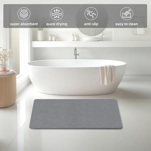 Extra Large Stone Bath Mat 36x24 Inches Non-Slip Shower Rug Gray Variation 1