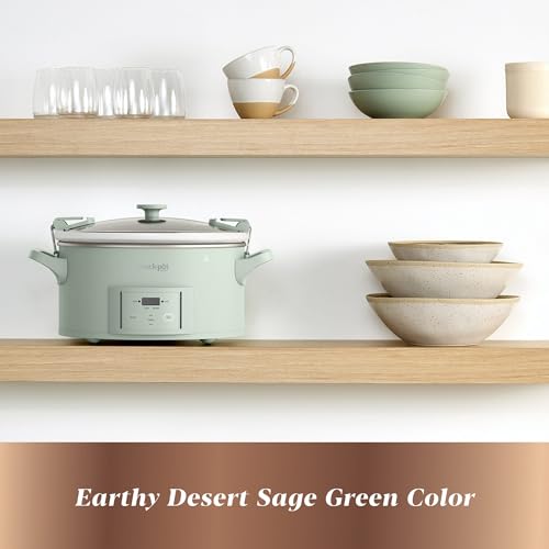 Crock-Pot 7-Quart Programmable Slow Cooker Desert Sage Green - Modern Design, Digital Countdown & Locking Lid