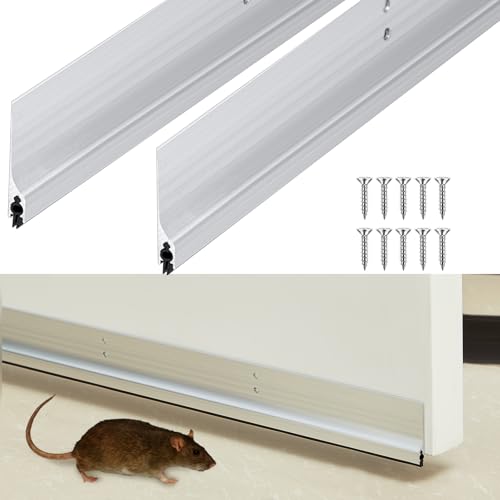Gisafai 2 Pcs 36-Inch Silver Metal Door Draft Stopper - Mice & Rodent Barrier