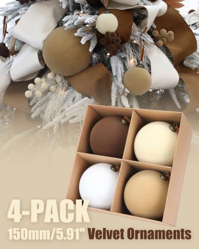 Sea Team 4-Pack 150mm Flocked Velvet Christmas Ornaments, Earth Tones