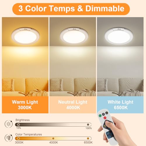 White Rechargeable Motion Sensor Ceiling Light with Remote - 4 Pack
