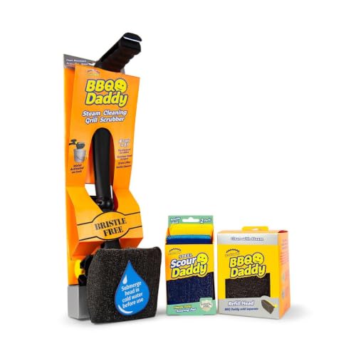 BBQ Daddy Grill Cleaner Kit - Bristle-Free Brush with Refill & Steel Sponges - Variation: BBQ Daddy + Refill + Scour Daddy Steel 2ct Bundle