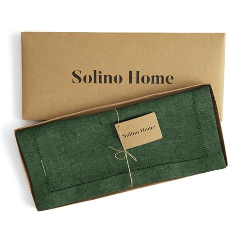 Solino Home Forest Green Linen Table Runner Milan 14 x 90 in - Pure European Flax