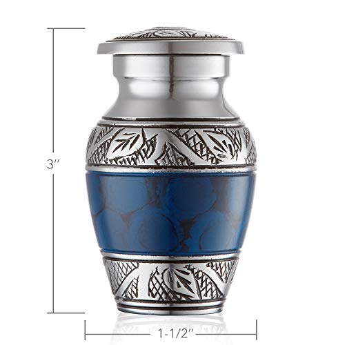 Mini Cremation Urns Set of 6 - Blue & Silver Keepsake with Velvet Case