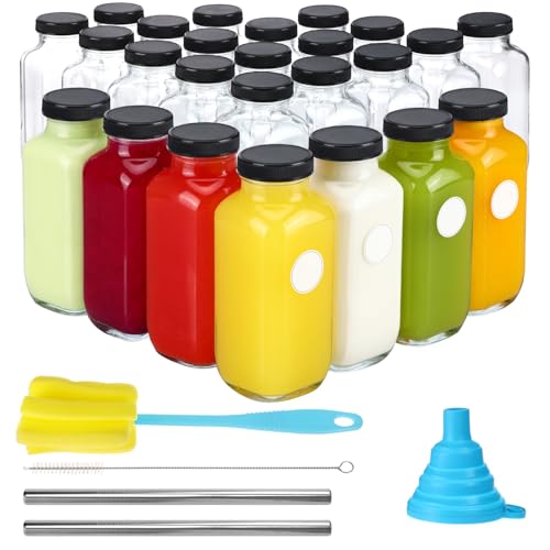 CUCUMI 24pcs 16oz Glass Juice Bottles with Lids, Stickers, & Accessories