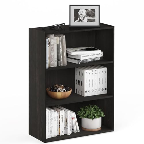 Furinno Pasir Blackwood 3-Tier Bookcase - Wide Storage Shelves, Modern Home Office & Living Room Furniture