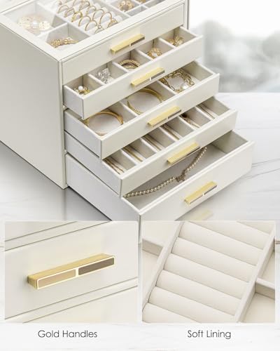 Cloud White 5-Layer Jewelry Box Organizer with Glass Lid for Women