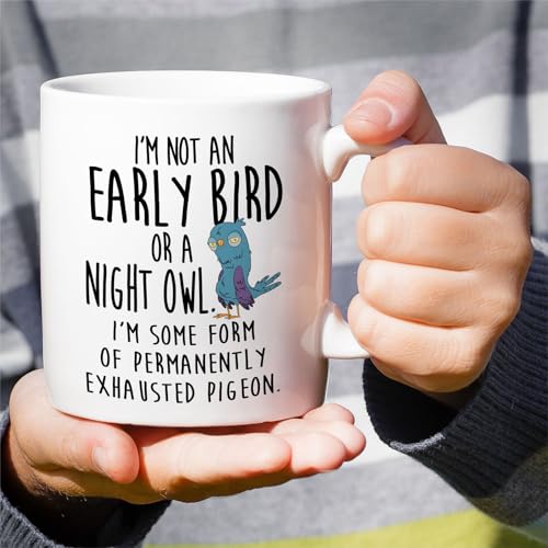 Retreez MOM046 White Exhausted Mom Mug - Funny Exhausted Pigeon Gift