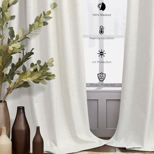 DANCURTON 52x84-Inch Linen Blend Blackout Curtains 2 Panels - Natural