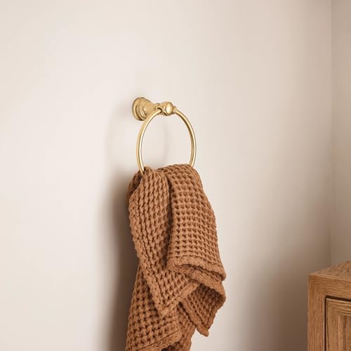 Brushed Gold Bathroom Towel Ring - Wall Mounted Hand Towel Holder