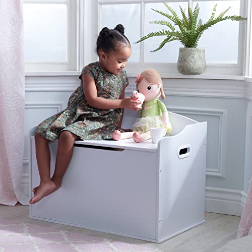 KidKraft Austin Wooden Toy Storage Bench - White, Safety Hinged Lid, Ages 3+