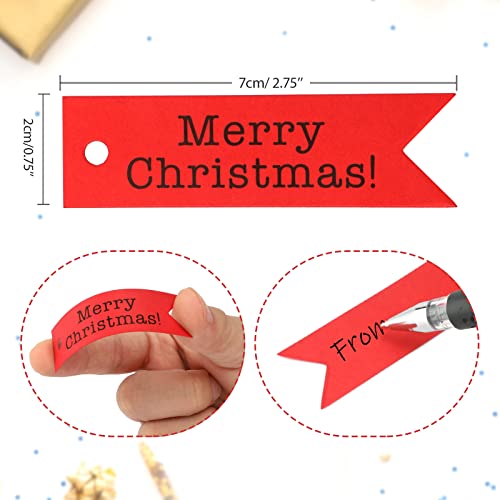 JijAcraft Merry Christmas Red Gift Tags - 100 Pcs Holiday Labels with String