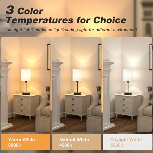 Dicoool Bedside Table Lamp Set of 2 - 14.6in Small Desk Lamps with USB Ports, 3 Color Temperatures, White & Black