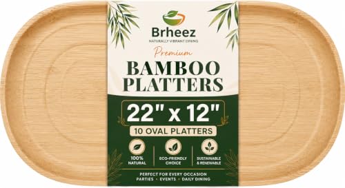 Disposable Bamboo Serving Platters 22x12 Oval Trays Eco-Friendly Dinnerware for Events