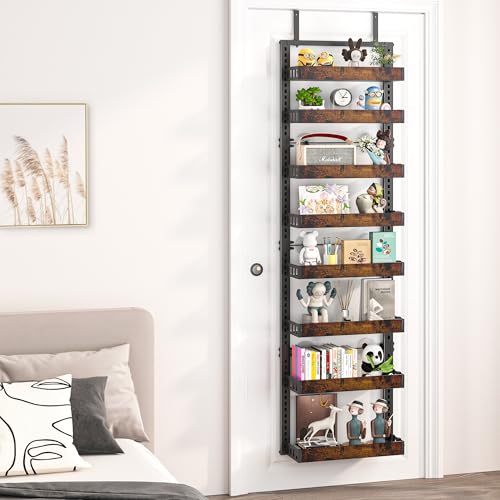 BUKFEN 8-Tier Over the Door Pantry Organizer, Adjustable Wooden Basket