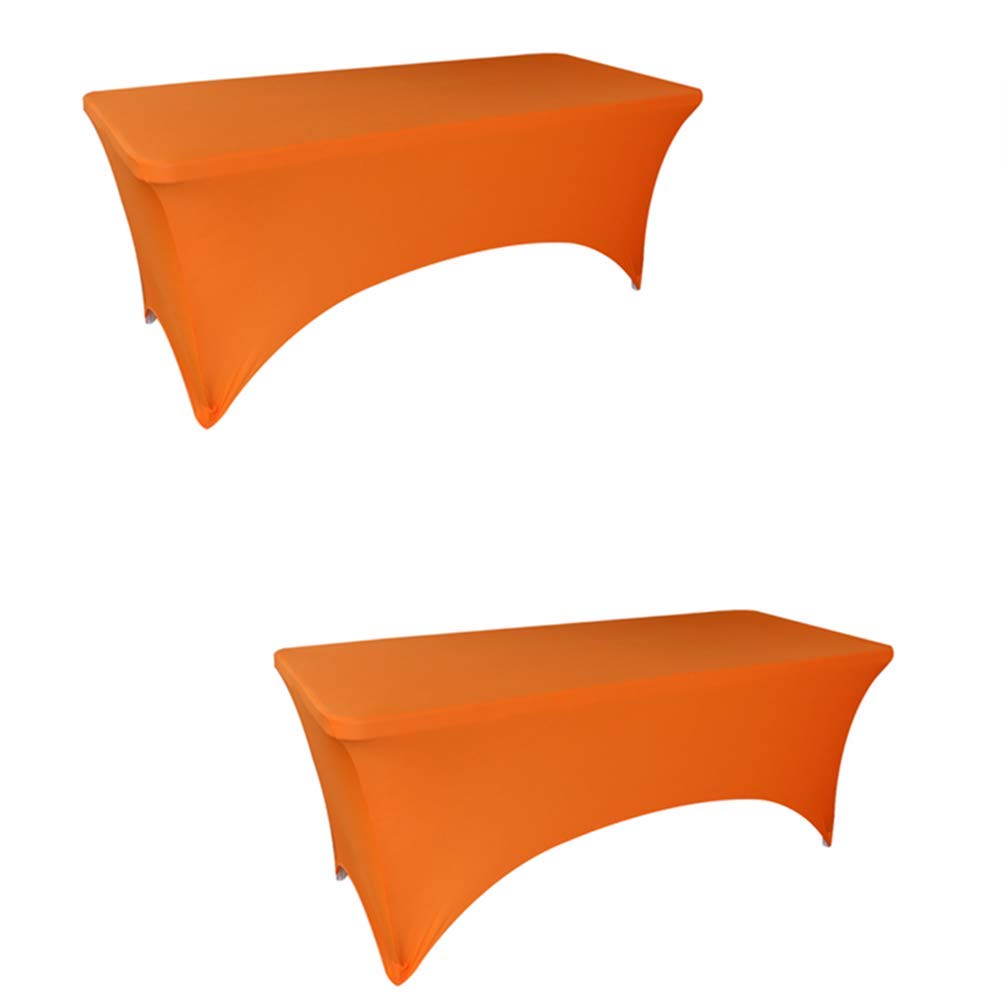 Fvstar 2pcs 6FT Tablecloth,Orange Spandex Tablecover,6ft Fitted Stretch Rectangular Table Cloth,6 Foot Washable Patio Table Protector for Party,Wedding,Banquet,Festival,Christmas