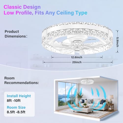 20-Inch Low Profile Ceiling Fan with RGB Lights & Remote Control