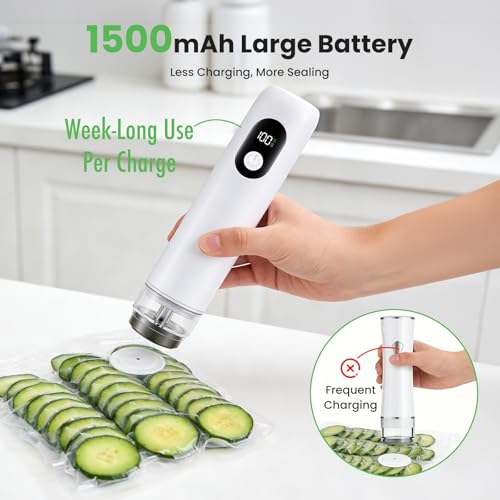 White & Transparent Compact Food Vacuum Sealer Handheld USB-C with 30 Reusable Bags