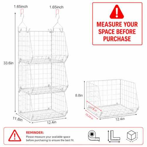 3-Tier Foldable Closet Organizer with Hooks - White Storage Baskets for Clothing & Accessories