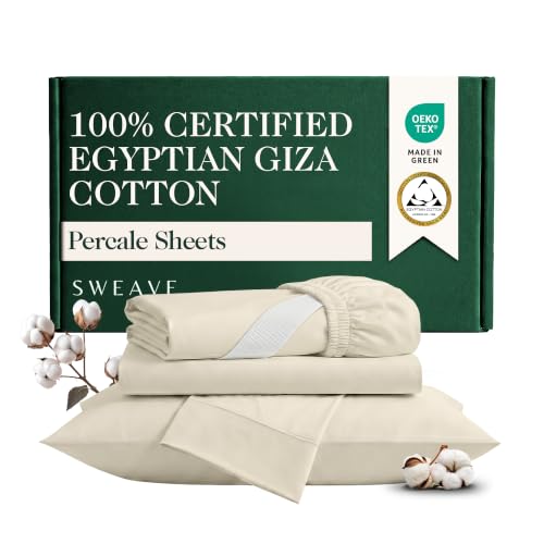 Ivory 100% Egyptian Cotton Percale King Bed Sheets Set - 4 Pieces