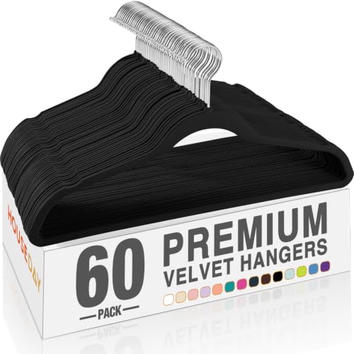 Black Velvet Hangers 60 Pack - Non-Slip Clothes Storage, Space Saving