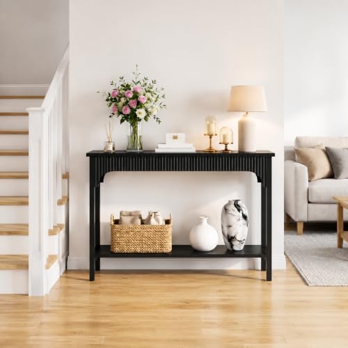 MAHANCRIS 47.2-Inch Black Entryway Console Table with Fluted Design and Storage