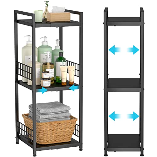 Expandable 3-Tier Metal Shelving Unit Black - Narrow Freestanding Storage