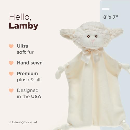 Bearington Baby Wee Lamby, 8 x 7 Inch Small Lamb Stuffed Animal, Security Blanket Baby Lovey, Baptism Gift