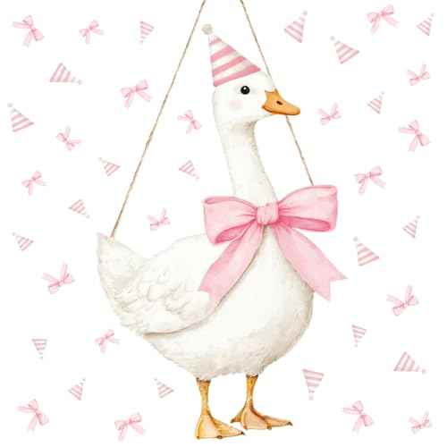 Silly Goose Wooden Hanging Sign Cute Pink Bow Goose Shape Welcome Door Sign Front Door Decor Signs for Room Entryway Home Garden Indoor Outdoor Porch Wall Decorations