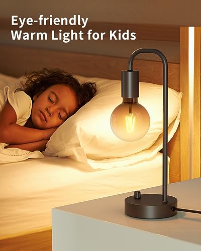 Non-USB Black 2-Pack Industrial Dimmable Table Lamps with Gradient LED Bulbs