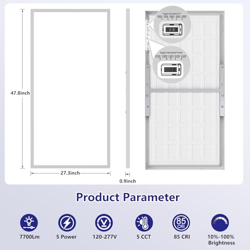 2x4 LED Flat Panel Light Surface Mount - 70W, Dimmable, 5 CCT & Wattage Variants - Includes Variation 1