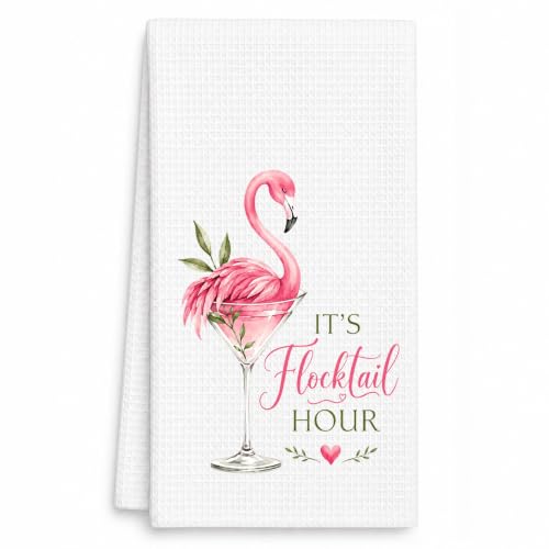 LALAWELL Flamingo Kitchen Towels - Pink Flamingo Decor for Summer & Parties