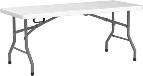 FDW Folding Table - Portable 6 FT Foldable Design for Parties & Backyard Events - White Color