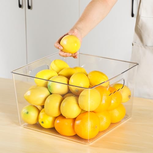 11x11 Inch Clear Plastic Storage Bins - 8 Pack Cube Organizer with Handles