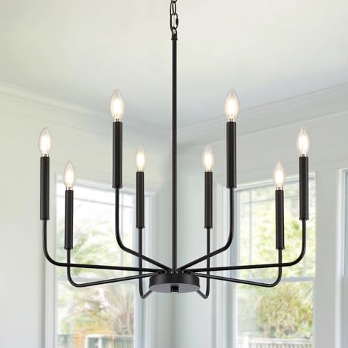 Black 8-Light Candle Chandelier for Dining Room - Farmhouse Pendant Light Fixture