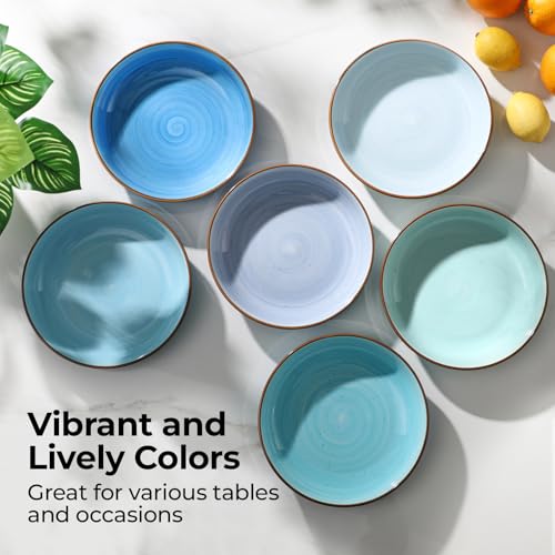 8.5 Inch Pasta Bowls Set of 6 - Gradient Blue Ceramic Salad & Soup Bowls