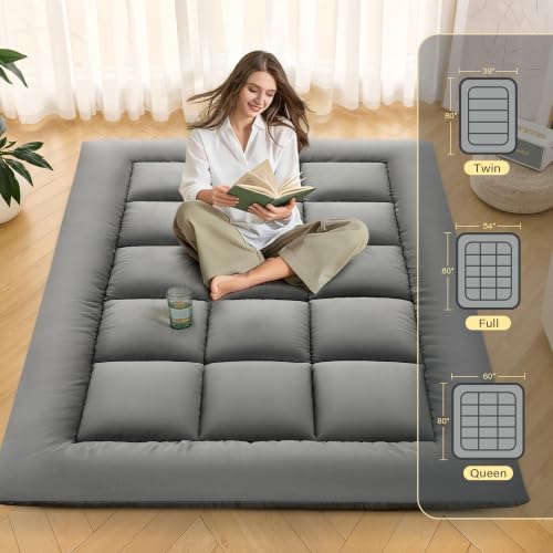 DOWNSTORIA Twin Grey Japanese Floor Mattress Foldable Tatami Futon with Handles