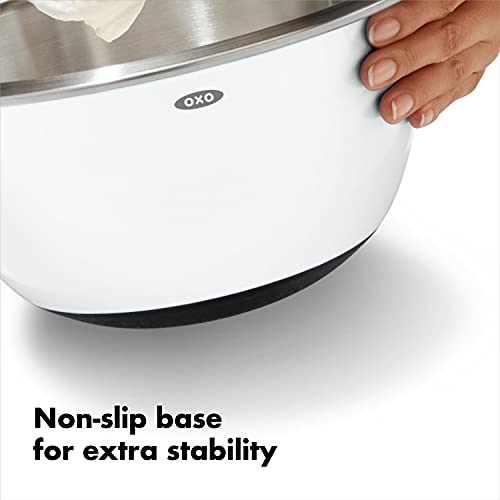 White Stainless Steel Mixing Bowl Set - 3-Piece Kitchen Prep Bowls with Non-Slip Bottoms