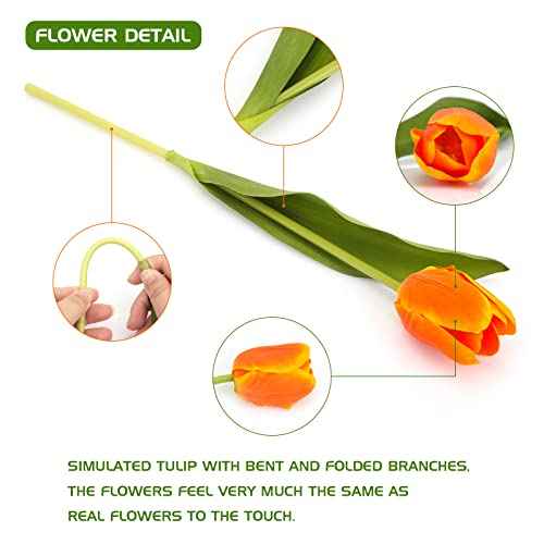 27pcs Colorful Artificial Flowers Tulips, Tulips with 1pc Plastic Vase, Fake Flowers Real Touch Flower 13.9", Christmas, Mother's Day, Easter, Valentine's Day, Family Kitchen, Wedding Decorations