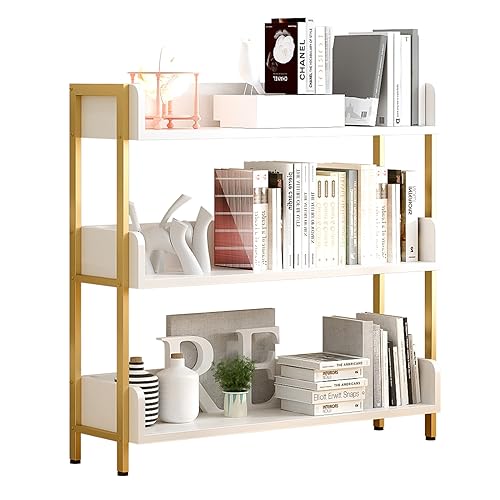 OSCHF 3-Tier Open Shelf Bookcase - White with Gold Frame, Modern Storage